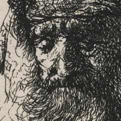 Bearded old man in a high fur cap, with eyes closed by Rembrandt van Rijn - 0_68460304489bc5bada5cf745