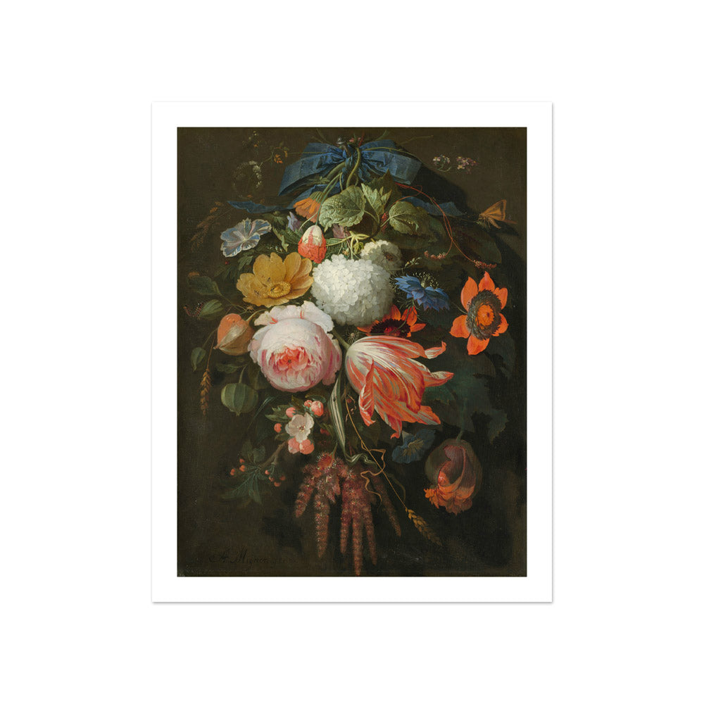 Abraham Mignon - A Hanging Bouquet of Flowers - Compact / With Margin / No Frame - Poster
