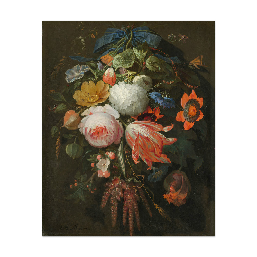 Abraham Mignon - A Hanging Bouquet of Flowers - Extra Large / Full Bleed / No Frame - Poster