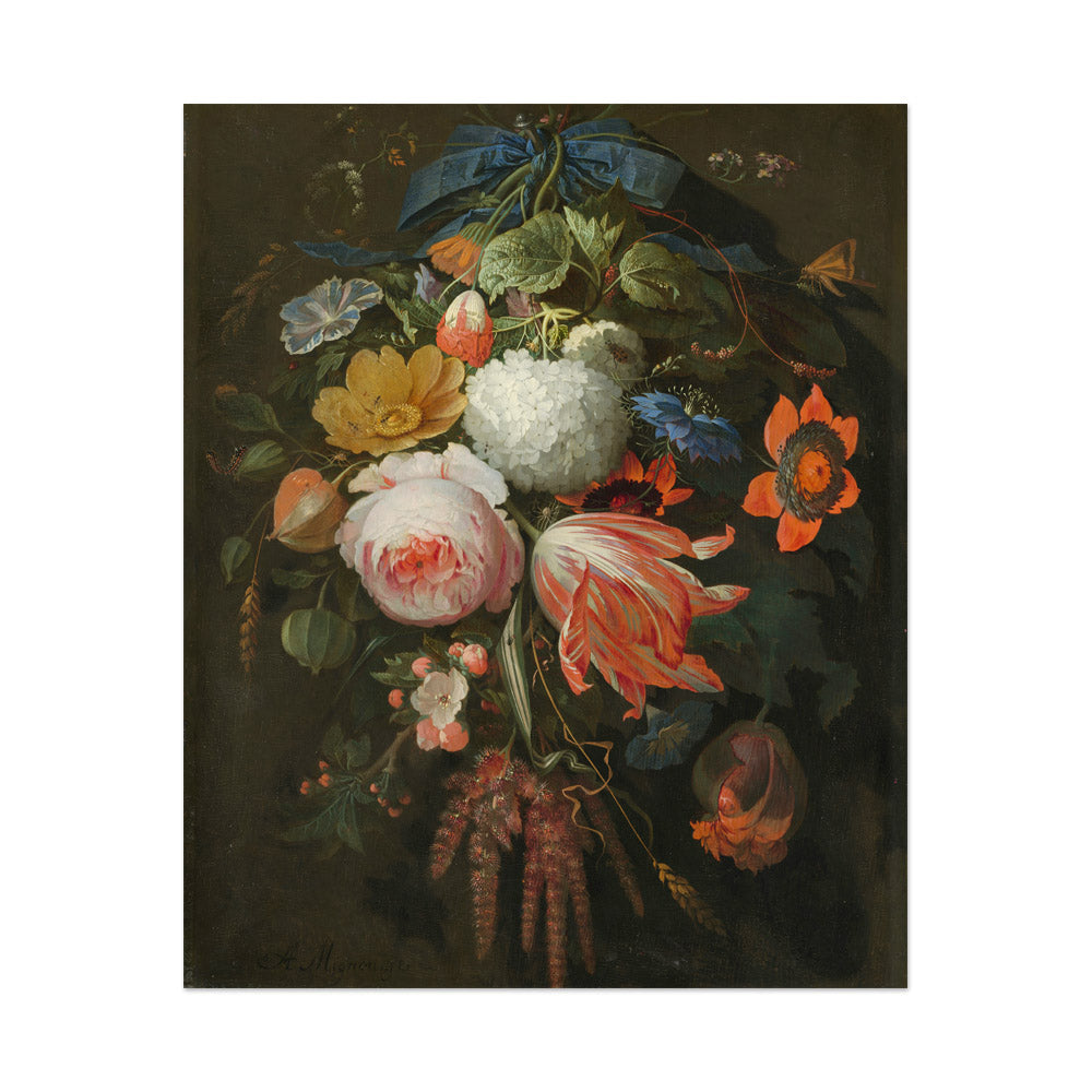 Abraham Mignon - A Hanging Bouquet of Flowers - Large / Full Bleed / No Frame - Poster