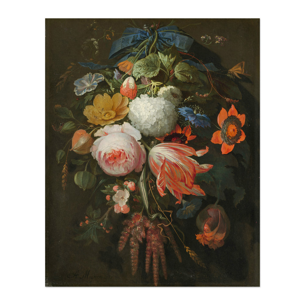 Abraham Mignon - A Hanging Bouquet of Flowers - Majestic / Full Bleed / No Frame - Poster