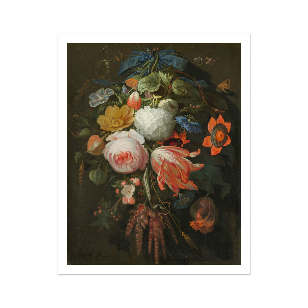 Abraham Mignon - A Hanging Bouquet of Flowers - Medium / With Margin / No Frame - Poster