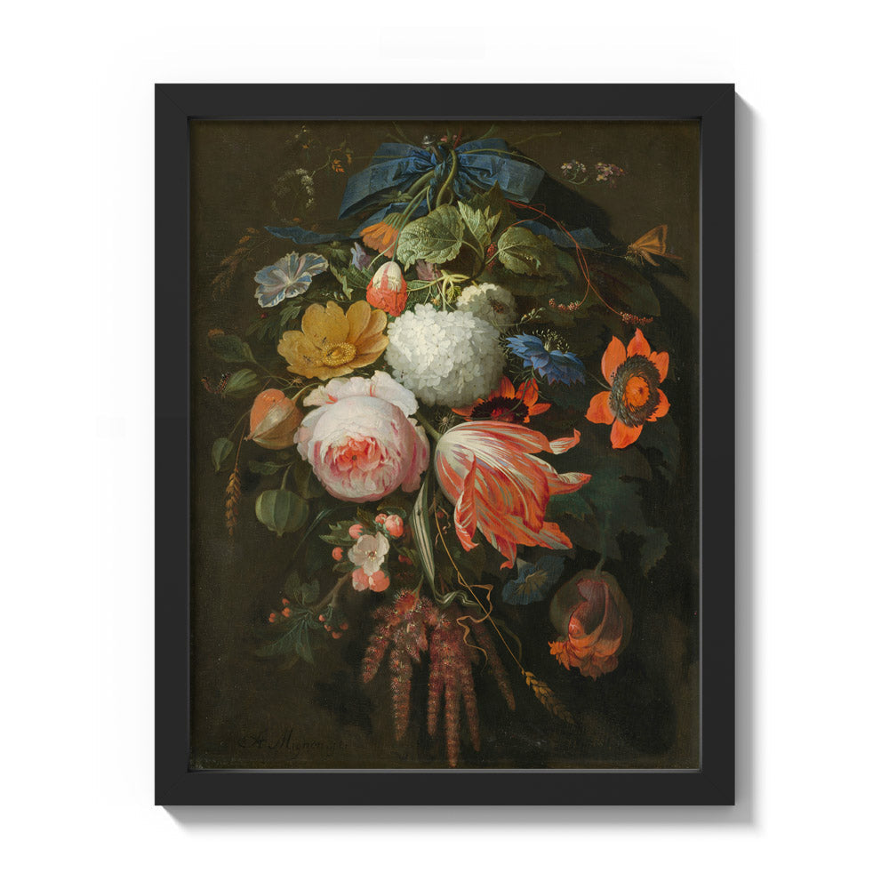 Abraham Mignon - A Hanging Bouquet of Flowers - Small / Full Bleed / Black Frame - Poster