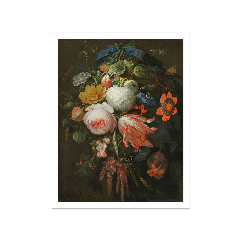 Abraham Mignon - A Hanging Bouquet of Flowers - Small / With Margin / No Frame - Poster