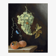 Adriaen Coorte - Still Life with a Hanging Bunch of Grapes Two Medlars and a Butterfly - Poster