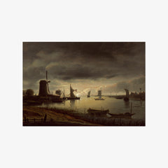 Anthonie van Borssom - River Scene with Windmill and Boats Evening - Poster