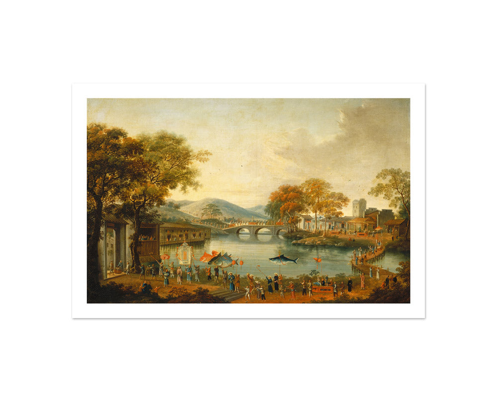 Chinese Qing Dynasty - Procession by a Lake - Compact / With Margin / No Frame - Poster