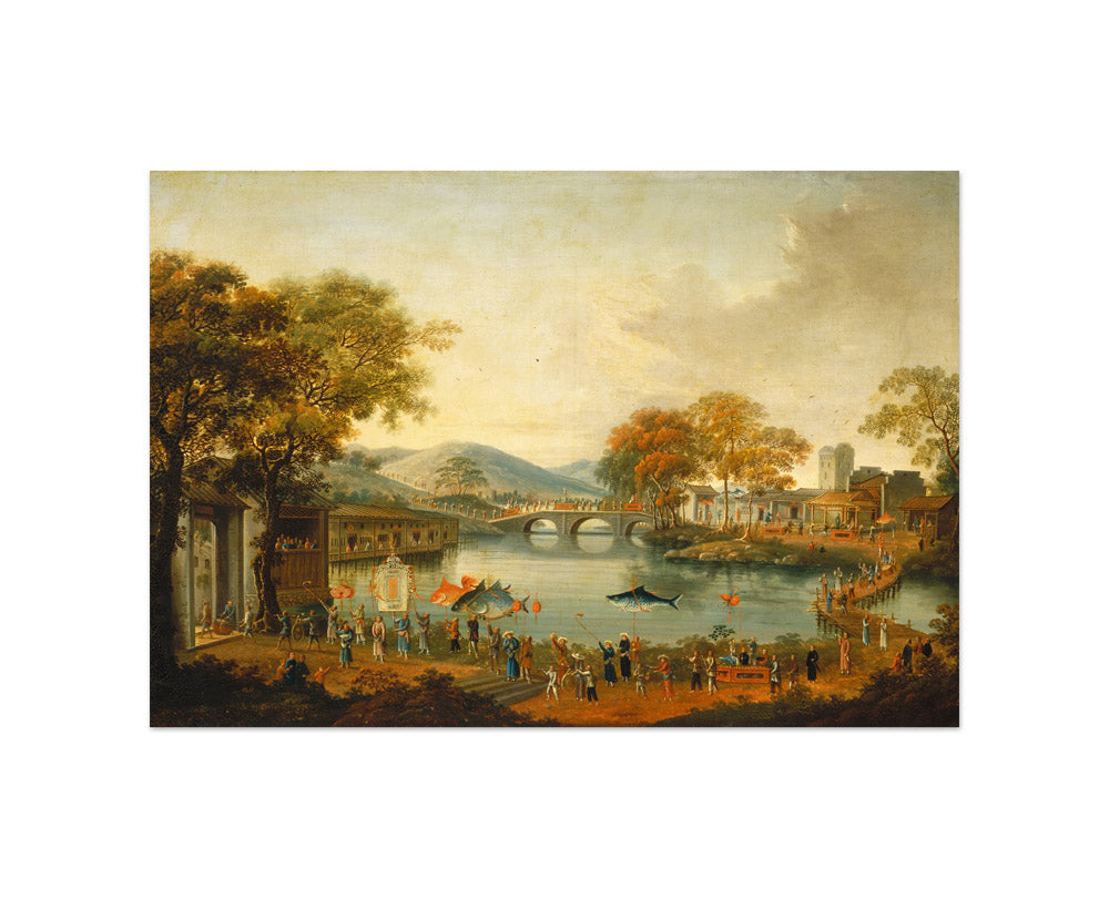Chinese Qing Dynasty - Procession by a Lake - Small / Full Bleed / No Frame - Poster