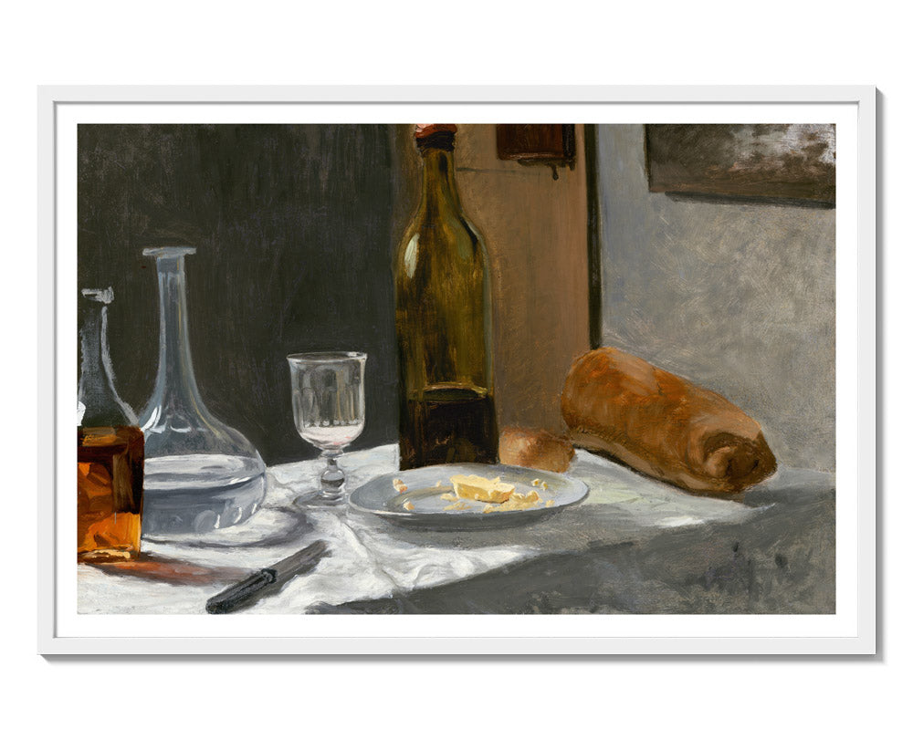Claude Monet - Still Life with Bottle Carafe Bread and Wine - Majestic / With Margin / White Frame - Poster