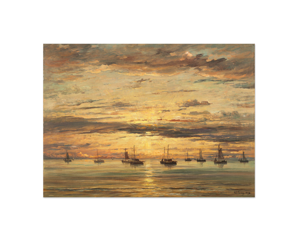 Hendrik Willem Mesdag - Sunset at Scheveningen: A Fleet of Fishing Vessels at Anchor - Compact / Full Bleed / No Frame