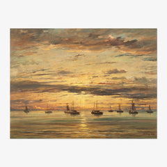 Hendrik Willem Mesdag - Sunset at Scheveningen: A Fleet of Fishing Vessels at Anchor - Poster