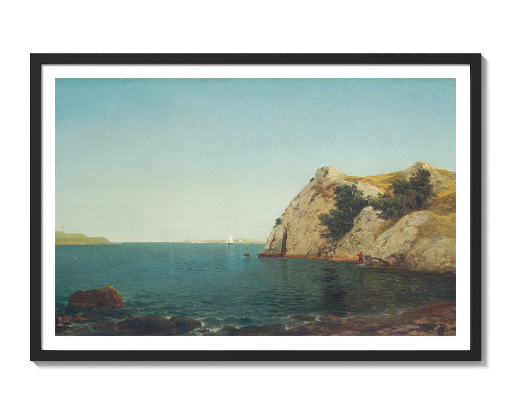 John Frederick Kensett - Beacon Rock Newport Harbor - Extra Large / With Margin / Black Frame - Poster