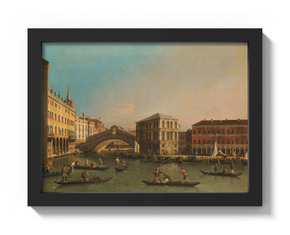 The Grand Canal with the Rialto Bridge and the Fondaco dei Tedeschi by Canaletto - Compact / Full Bleed / Black Frame
