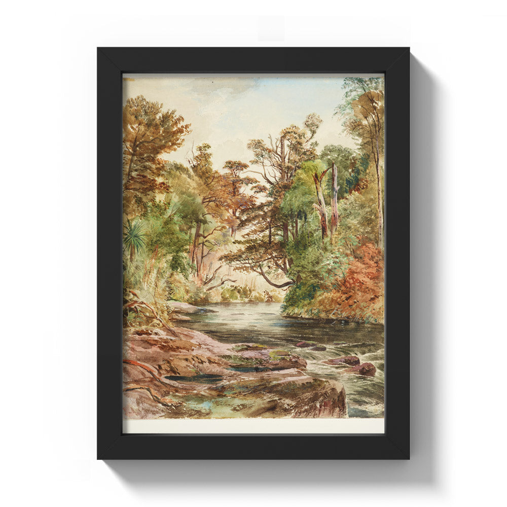 River scene, Porirua river by Nicholas Chevalier - Compact / Full Bleed / Black Frame