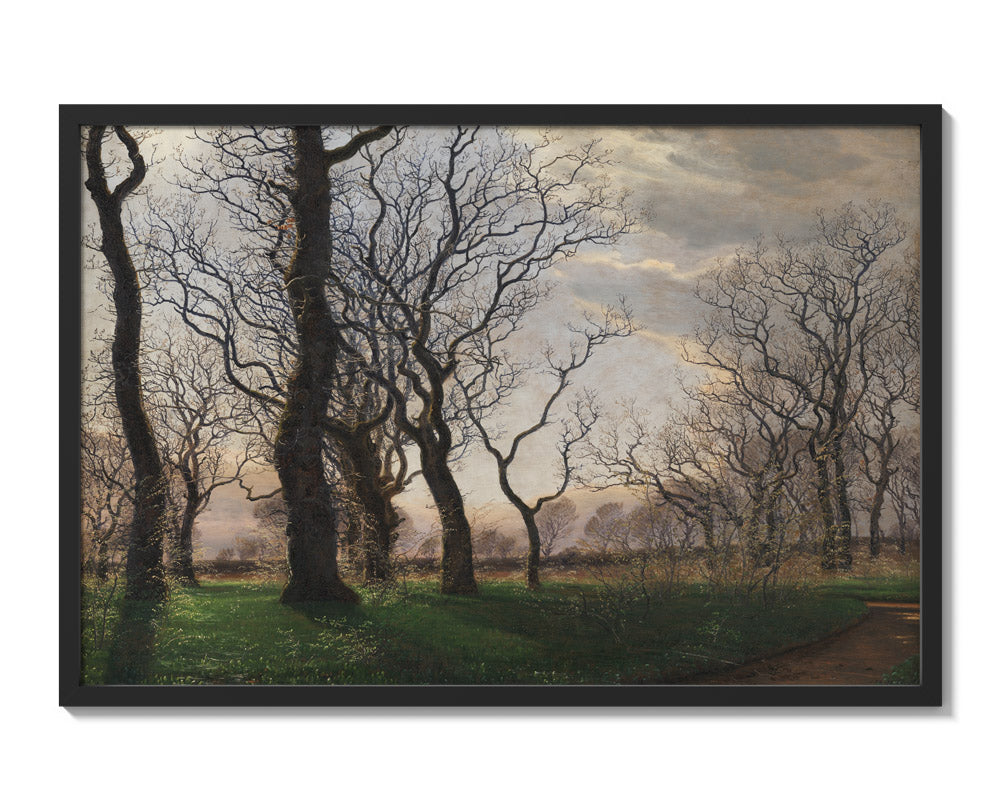 On the Outskirts of an Oak Forest on an Early Spring Morning by Janus la Cour - Extra Large / Full Bleed / Black Frame