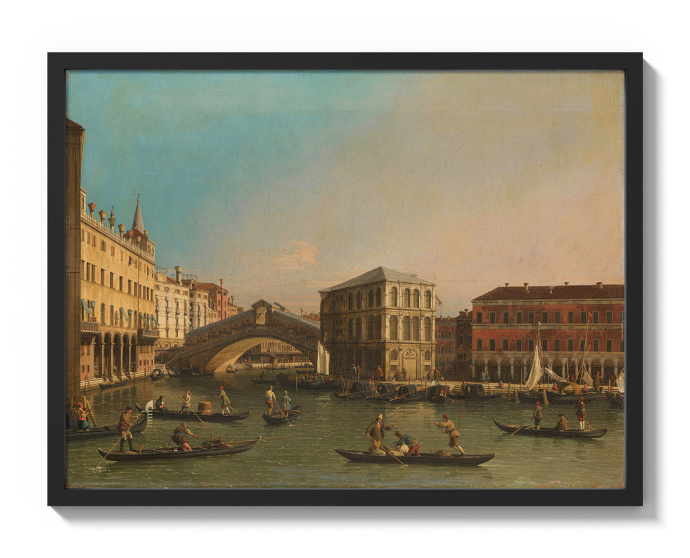 The Grand Canal with the Rialto Bridge and the Fondaco dei Tedeschi by Canaletto - Large / Full Bleed / Black Frame