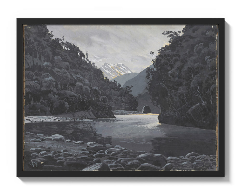 Looking up the Karangarua Range from above the Great Cataract by George Sturtevant - Large / Full Bleed / Black Frame