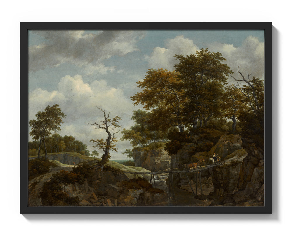 Jacob van Ruisdael - Landscape with Bridge, Cattle, and Figures - Large / Full Bleed / Black Frame