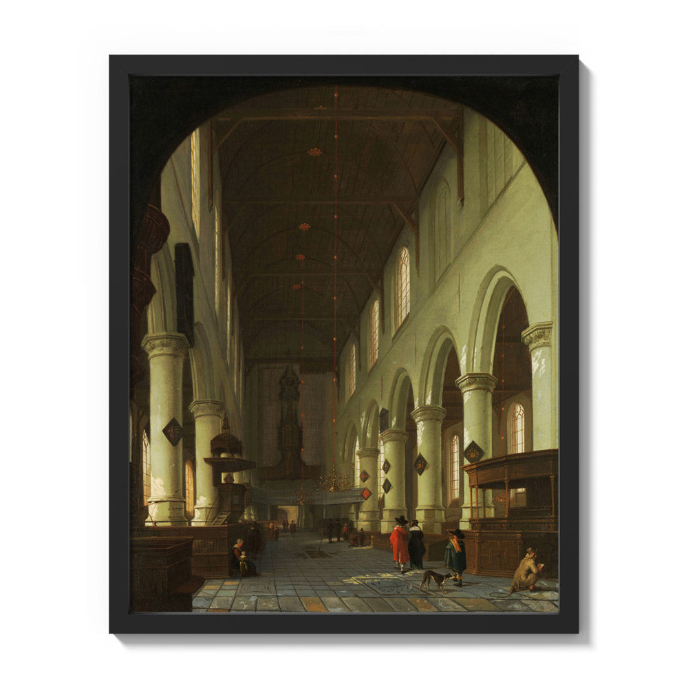 Interior of the Oude Kerk in Delft from the Choir toward the Portal by Cornelis de Man (attributed to) - Medium / Full Bleed / Black Frame