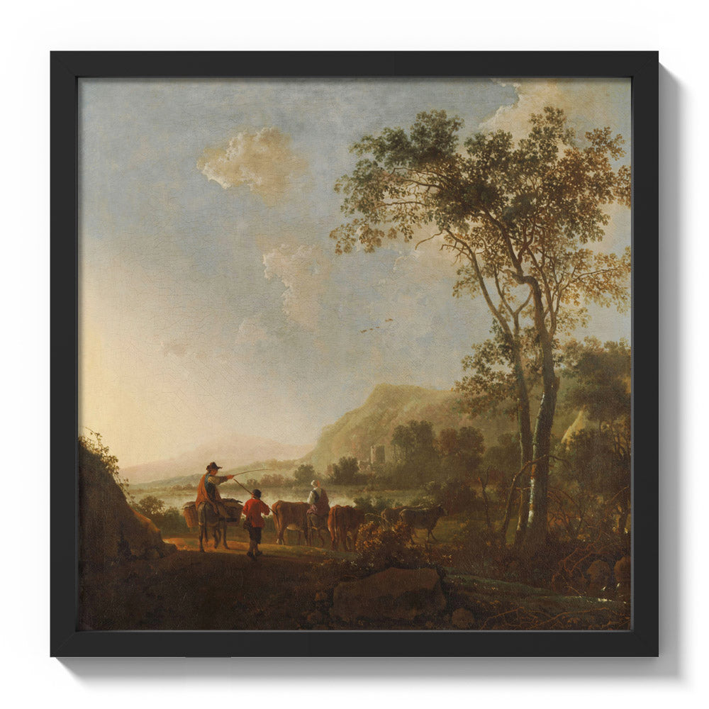 Landscape with Herdsmen and Cattle by Follower of Aelbert Cuyp - Medium / Full Bleed / Black Frame