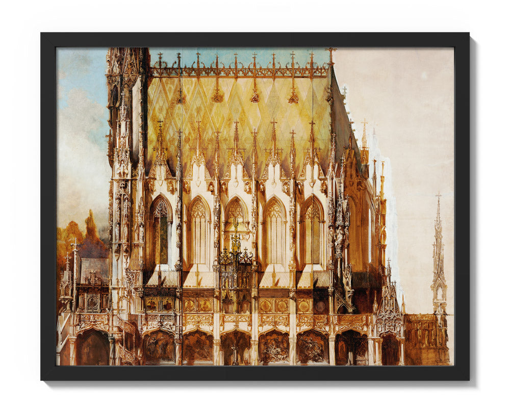 Gothic Burial Church of St. Michael, Side View by Hans Makart - Medium / Full Bleed / Black Frame