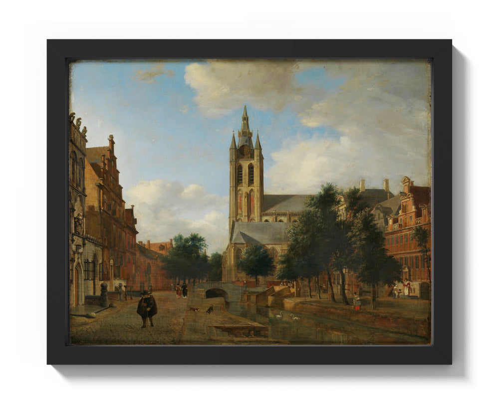 The Oude Delft Canal and the Oude Kerk, Delft by Jan van der Heyden - Small / Full Bleed / Black Frame