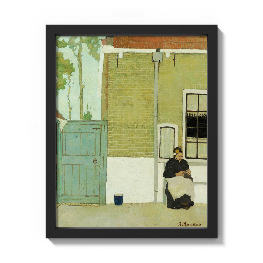 Woman in front of her house by Jan Mankes - Small / Full Bleed / Black Frame