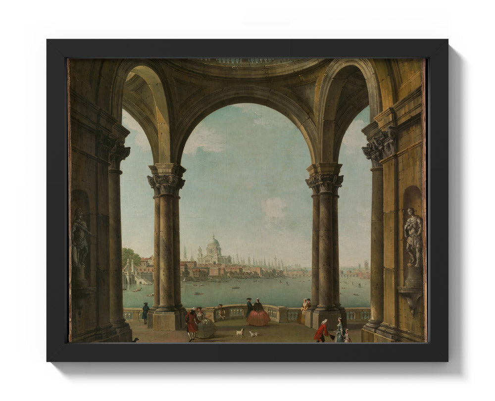 Capriccio with St. Paul's and Old London Bridge by Antonio Joli - Small / Full Bleed / Black Frame