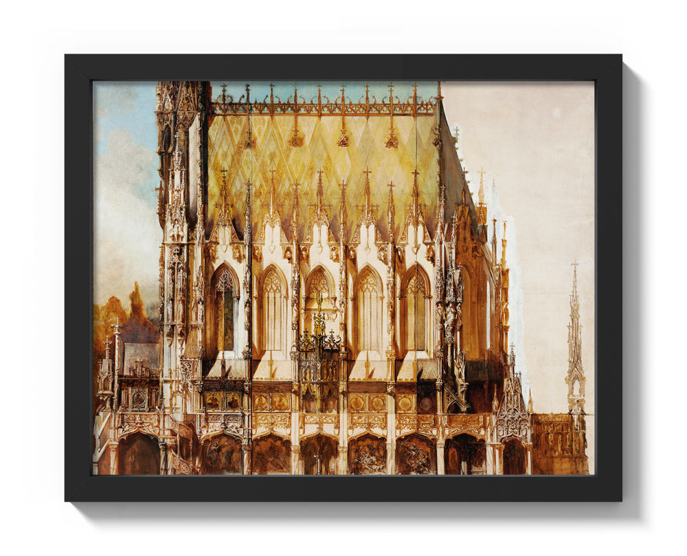 Gothic Burial Church of St. Michael, Side View by Hans Makart - Small / Full Bleed / Black Frame