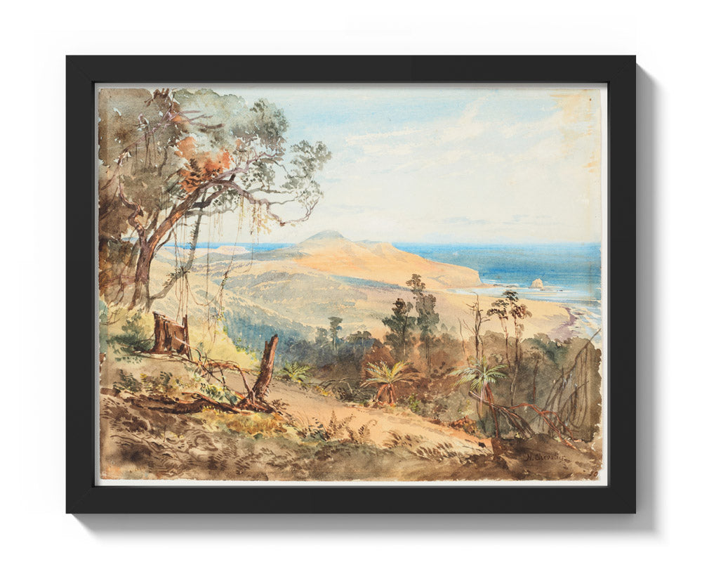 Sandfly Bay and Gull Rock near Dunedin by Nicholas Chevalier - Small / Full Bleed / Black Frame
