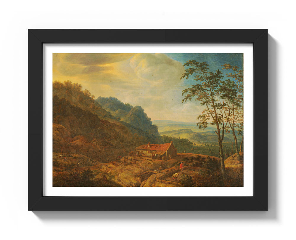 Mountainous Landscape with Farm by Herman Saftleven - Compact / With Margin / Black Frame