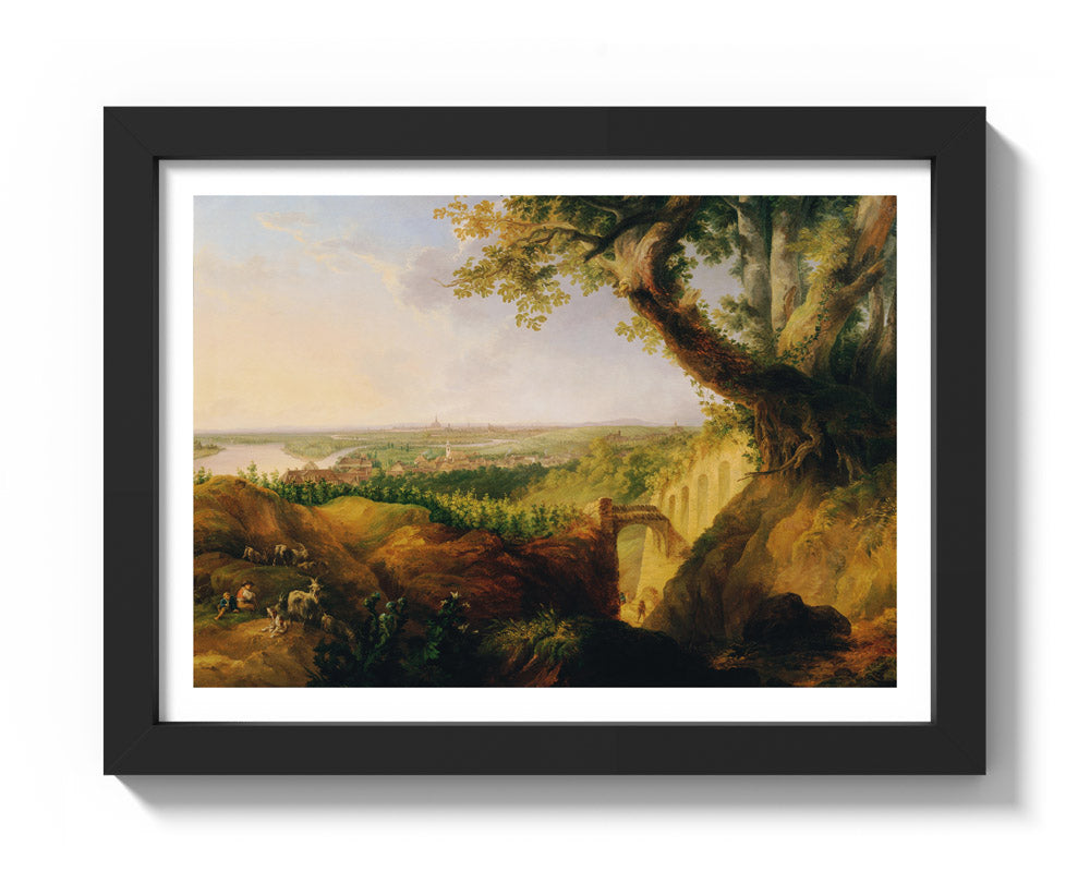 View of the main and imperial city of Vienna from the viewpoint near Nussdorf by Josef Fischer - Compact / With Margin / Black Frame