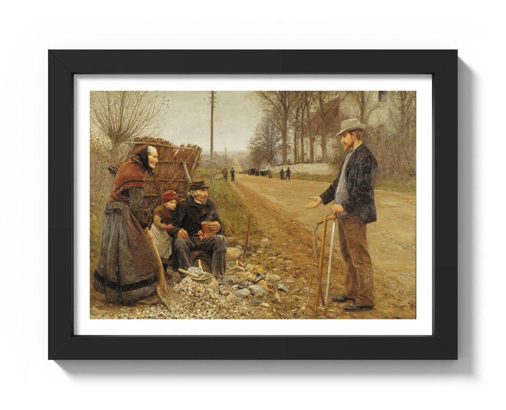 People by a Road by H.A. Brendekilde - Compact / With Margin / Black Frame