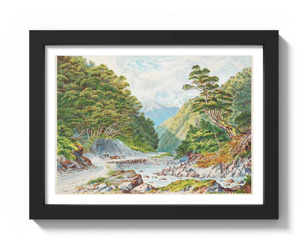 New Zealand Graphic and Descriptive. Otira Gorge, West Coast Road by Charles Decimus Barraud - Compact / With Margin / Black Frame