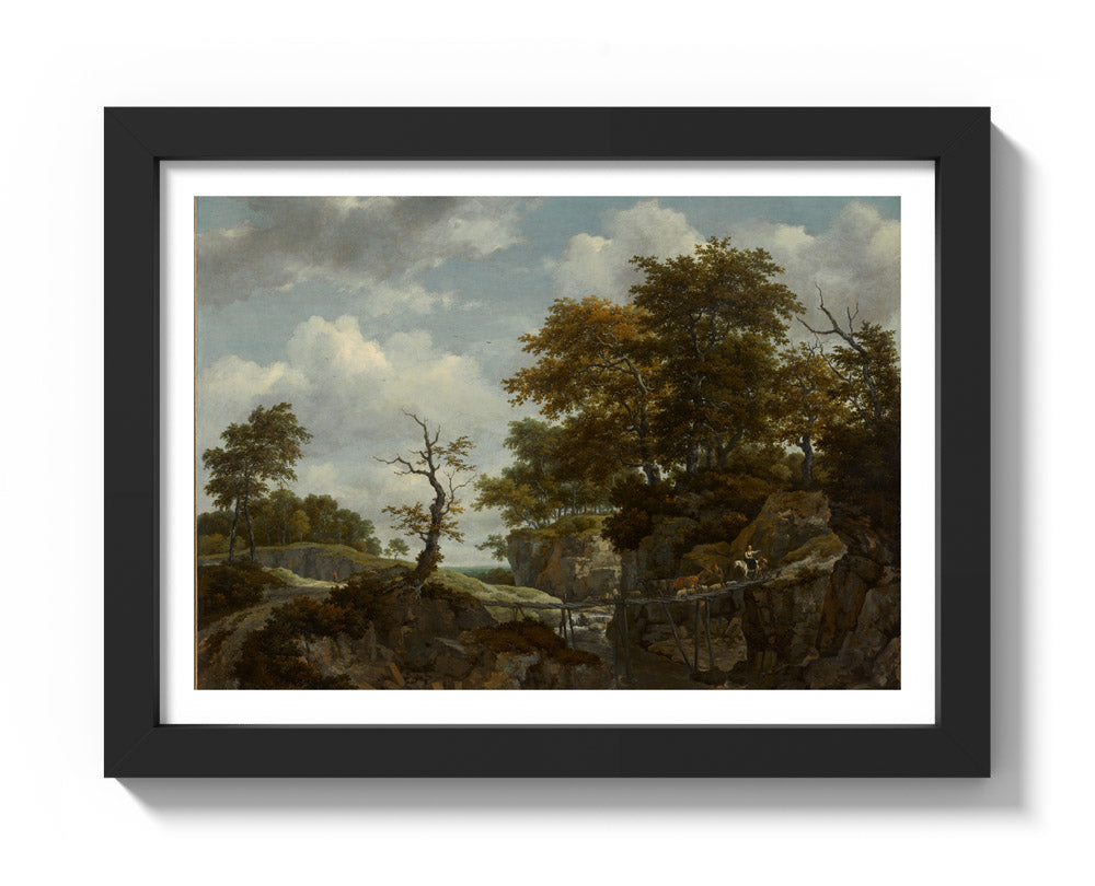 Jacob van Ruisdael - Landscape with Bridge, Cattle, and Figures - Compact / With Margin / Black Frame