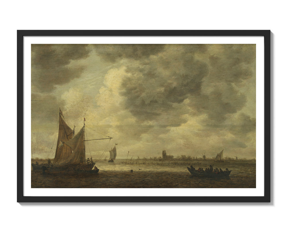The River Oude Maas near Dordrecht by Jan van Goyen - Extra Large / With Margin / Black Frame