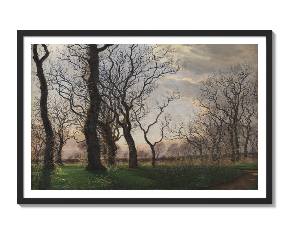 On the Outskirts of an Oak Forest on an Early Spring Morning by Janus la Cour - Extra Large / With Margin / Black Frame
