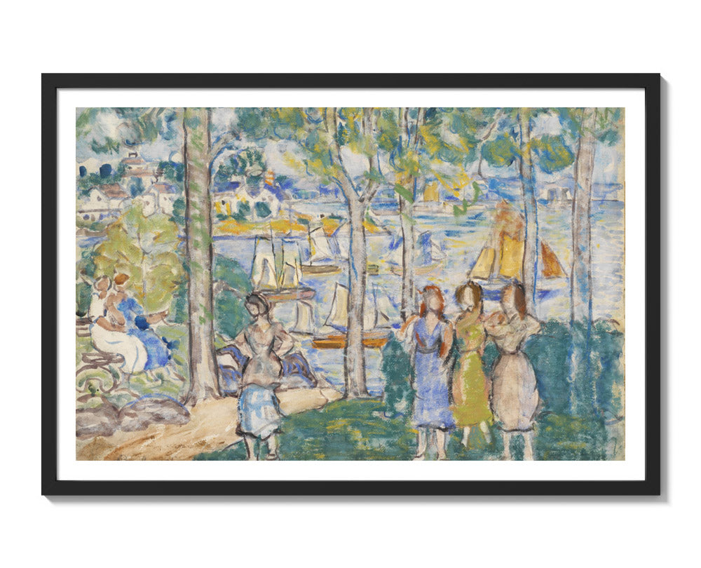 Maurice Brazil Prendergast - Trees, Houses, People - Extra Large / With Margin / Black Frame