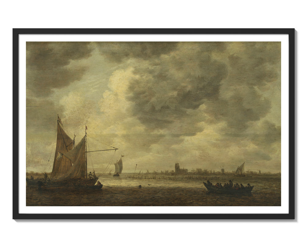 The River Oude Maas near Dordrecht by Jan van Goyen - Majestic / With Margin / Black Frame