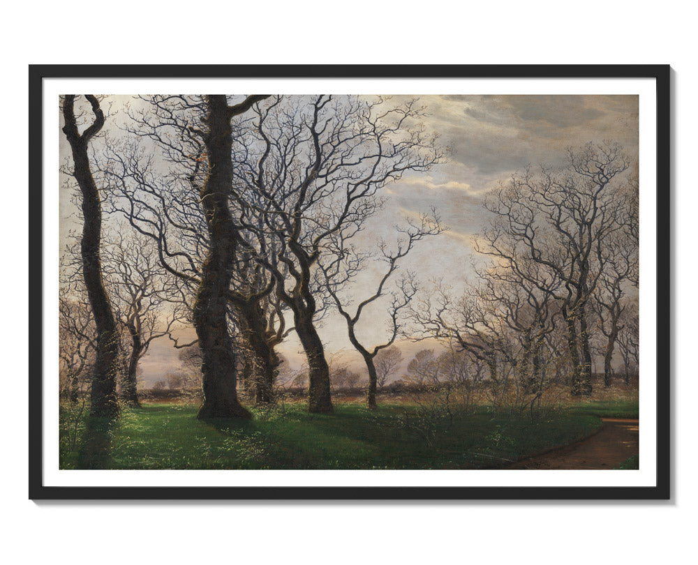 On the Outskirts of an Oak Forest on an Early Spring Morning by Janus la Cour - Majestic / With Margin / Black Frame