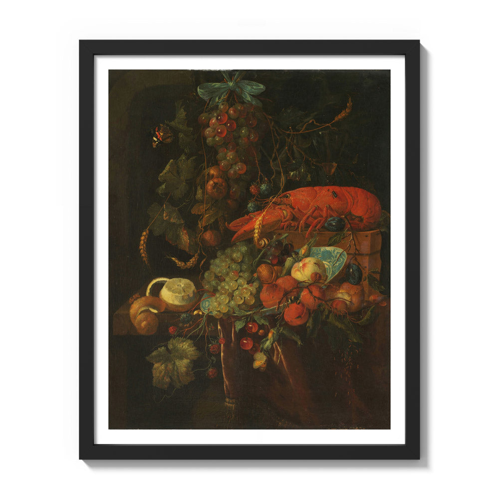 Still Life with Fruit and a Lobster by Jan Davidsz. de Heem - Medium / With Margin / Black Frame