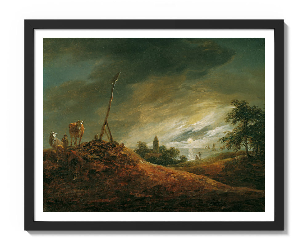 Evening Landscape by Johann Christian Brand - Medium / With Margin / Black Frame