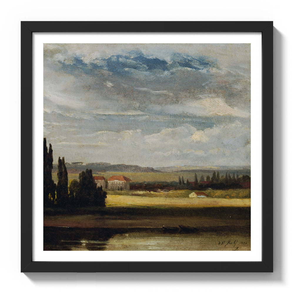 Landscape view with high cloud sky by Johan Christian Claussen Dahl - Medium / With Margin / Black Frame