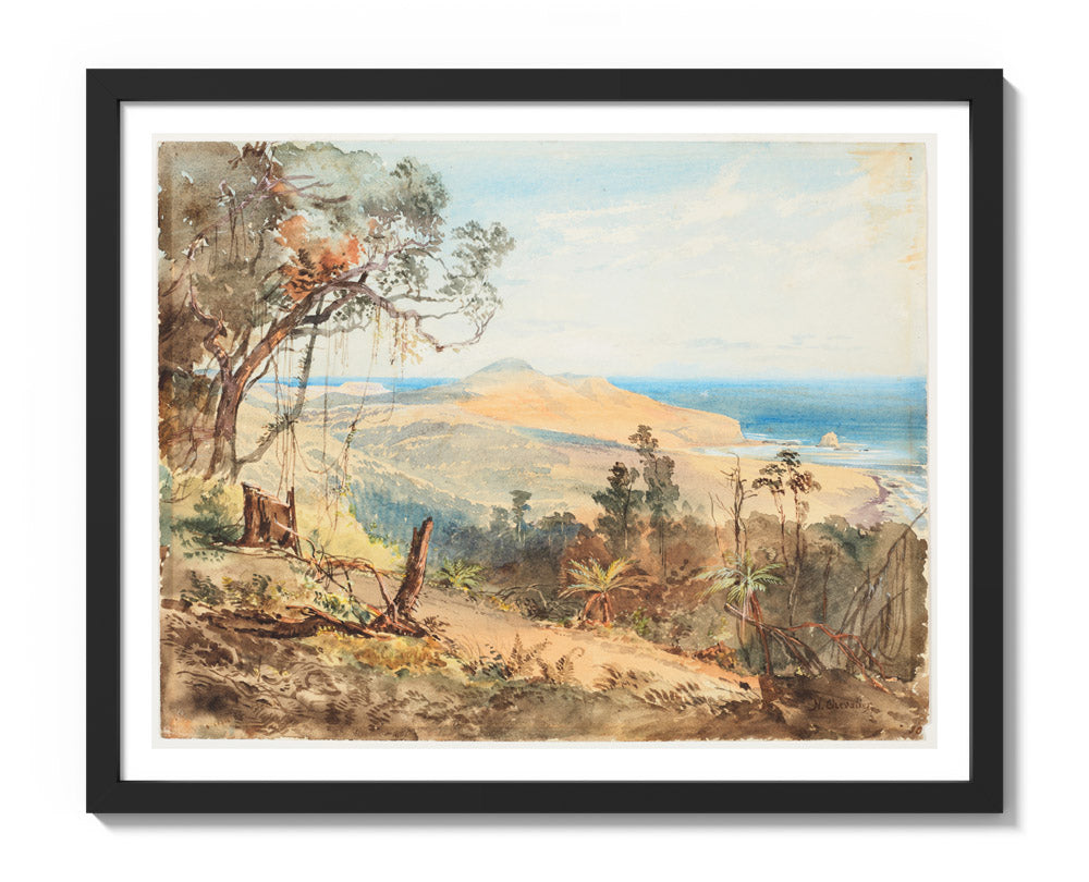Sandfly Bay and Gull Rock near Dunedin by Nicholas Chevalier - Medium / With Margin / Black Frame