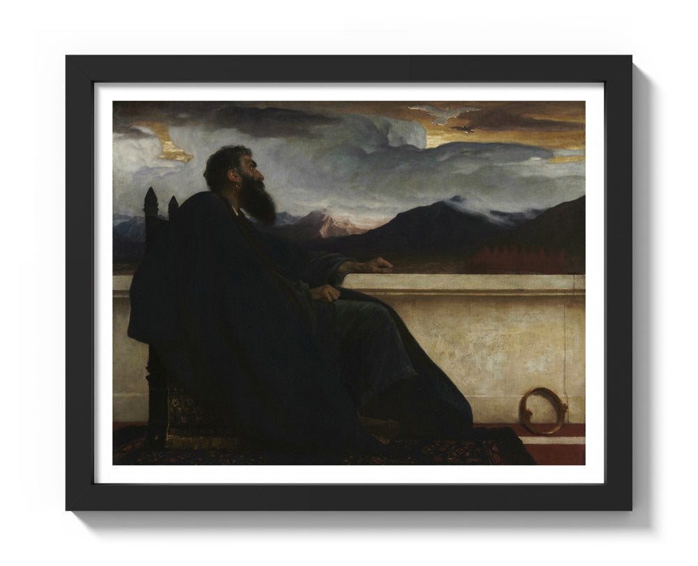 David:  "Oh, that I had wings like a Dove!  For then would I fly away, and be at rest." Psalm 55:6 by Frederic Leighton - Small / With Margin / Black Frame