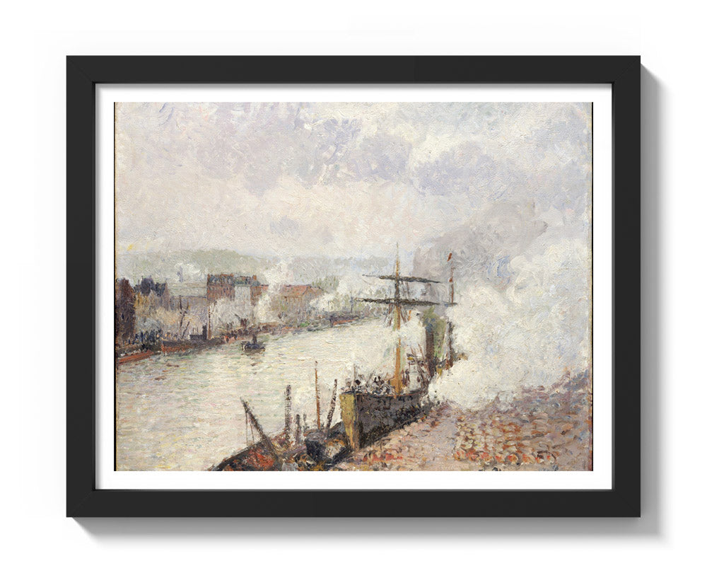 Steamboats in the Port of Rouen by Camille Pissarro - Small / With Margin / Black Frame
