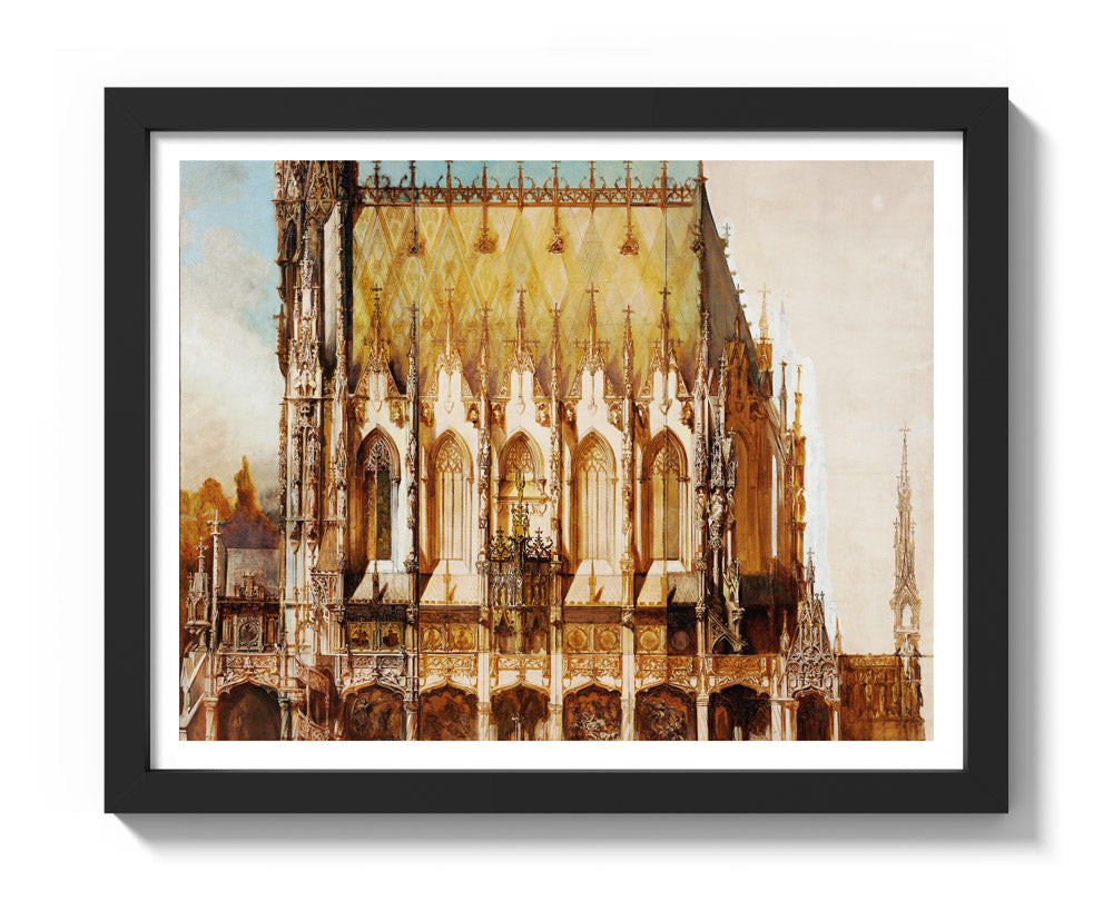 Gothic Burial Church of St. Michael, Side View by Hans Makart - Small / With Margin / Black Frame