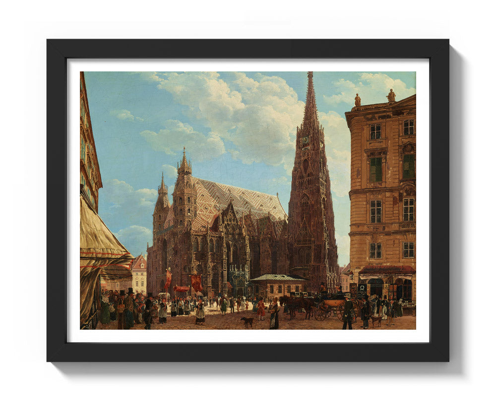 The St. Stephen's Cathedral in Vienna by Rudolf von Alt - Small / With Margin / Black Frame