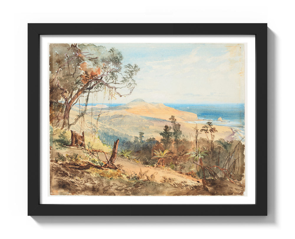 Sandfly Bay and Gull Rock near Dunedin by Nicholas Chevalier - Small / With Margin / Black Frame