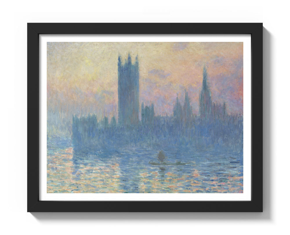 Claude Monet - The Houses of Parliament, Sunset - Small / With Margin / Black Frame